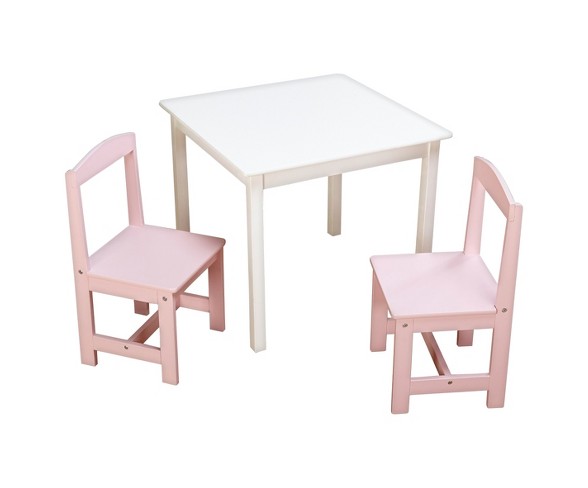Madeline Kids Table and Chairs Set Antique White/Pink - TMS