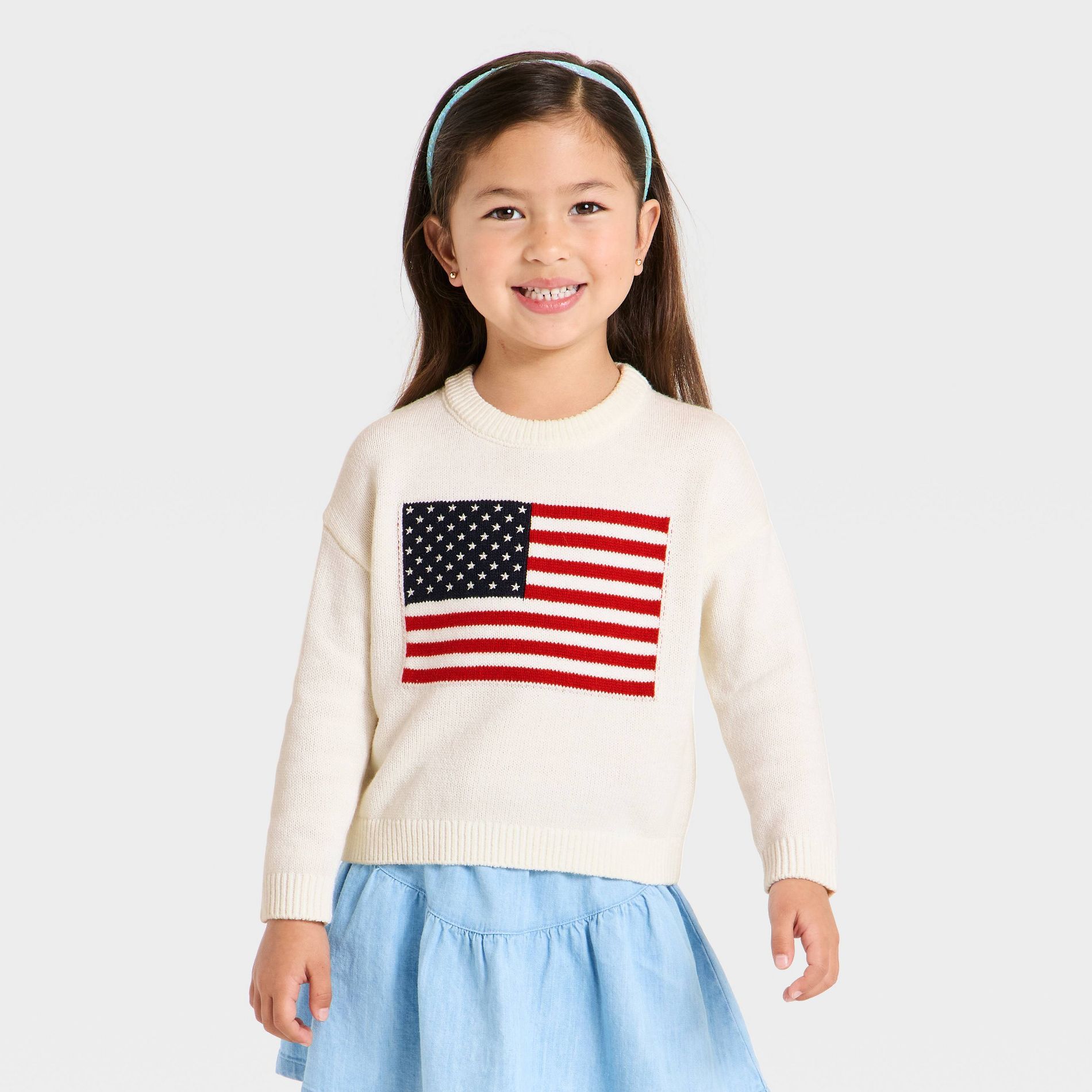 Grayson Mini Toddler Girls' Americana Flag Sweater - Off-White
