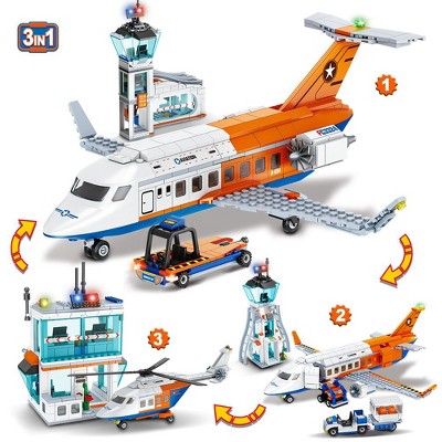 Hogokids 697-Piece STEM 3-in-1 Airport Passenger Plane Building Block Toy for Kids Adults 6+ Years