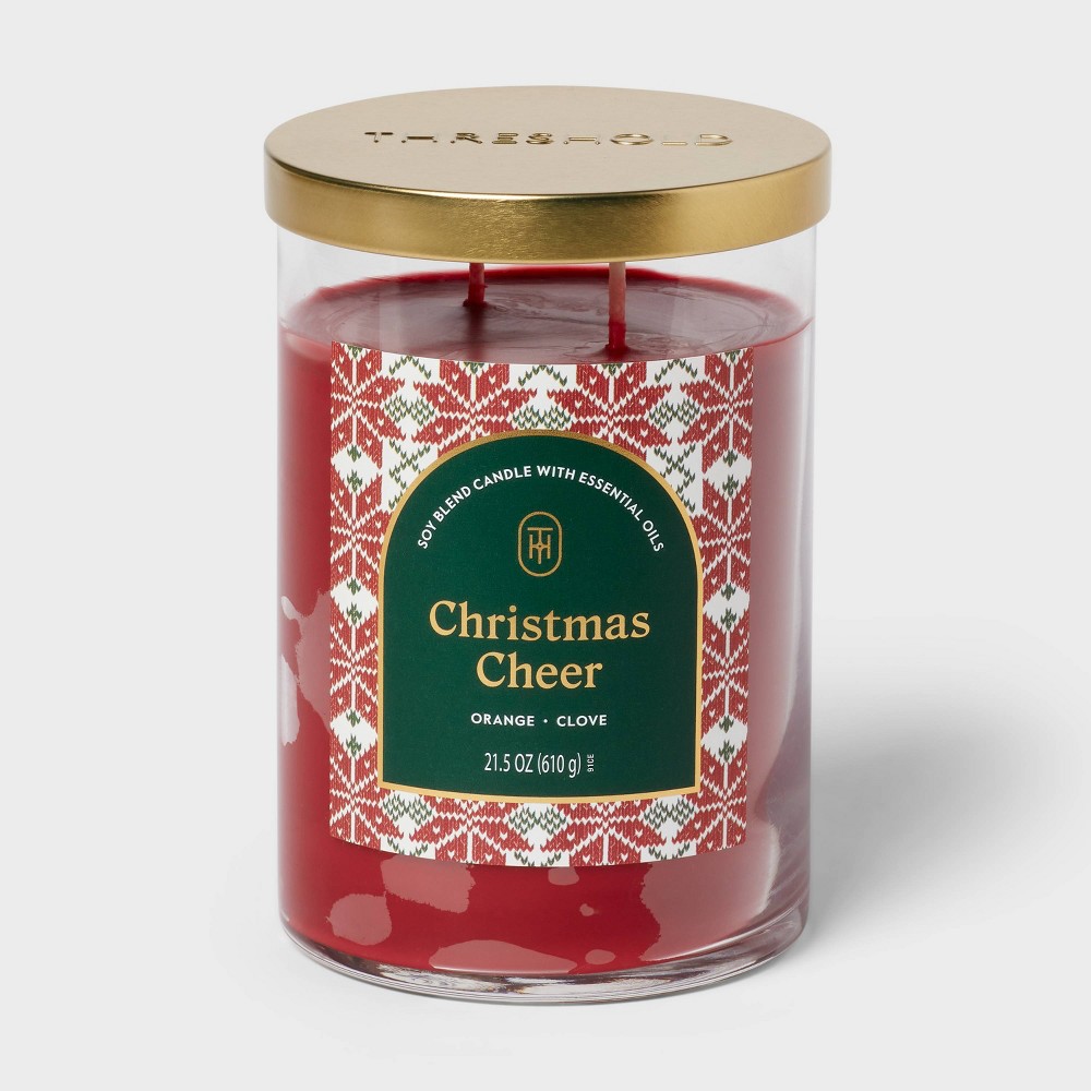 Photos - Other Decoration 2-Wick Lidded Glass Christmas Cheer Jar Candle 21.5oz - Threshold™