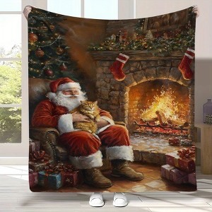 Lomsoe Christmas Santa with Animals Story Print Flannel Blanket - All Seasons Soft and Warm Perfect for Living Room Decor, Sofa, Bed, Travel - 1 of 4