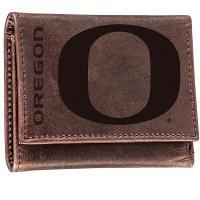 Evergreen NCAA Oregon Ducks Brown Leather Trifold Wallet Officially Licensed with Gift Box