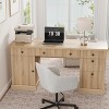Wooden Home Office Desk with Charging Station – 60" Fluted Executive Desk with File Drawers for Study Room - 2 of 4