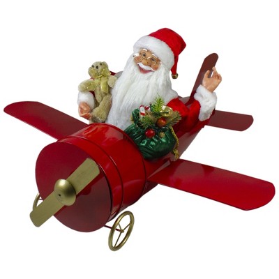 Northlight 32" Waving Santa Delivering Presents on a Plane Christmas Decoration