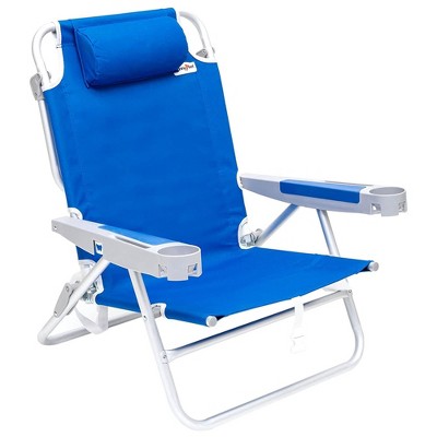 Sunnyfeel Oversized Outdoor Portable Folding Beach & Camping Chair w/5 Reclining Positions, Built in Bottle Opener, & Cell Phone Holder, Navy Blue