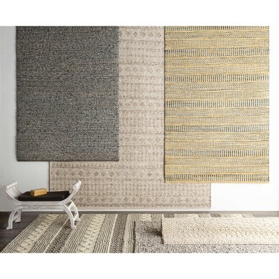 Handmade Gray and Cream Wool Polyester Bohemian Runner Rug
