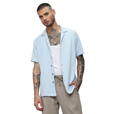 Campus Sutra Men Men's Light Blue Self-Design Block Shirt