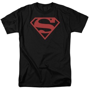 Superman Red On Black Shield Adult T Shirt, Charcoal - 1 of 4