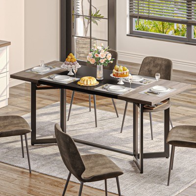 Bestier 70'' Rectangle Brown Dining Tables For 6-8 People, Wooden Kitchen Tables with Wooden Shelves and Metal Legs