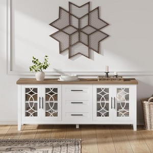 Farmhouse TV Stand for 70", Entertainment Center with Glass Door, Mid Century Modern TV Stands, Console Table with Shelves for Bedroom Living Room - 1 of 4
