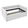 NicBex Daybed Upholstered Full Daybed with Trundle, Linen Fabric Day Bed with Tufted Button and Copper Nail for Living Room, Beige - 3 of 4