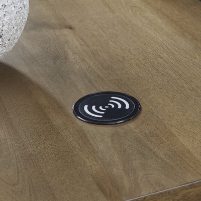 Medium Brown and Black Wood Metal Chairside End Table with Storage