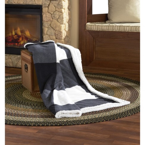 Lakeside Jumbo Black And White Checkered Fleece Sherpa Lodge Throw Target