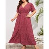 MISSKY Women Plus Size Wrap Dress High Waist Short Sleeve Ruffle Casual Summer Maxi Dresses with Belt - 4 of 4