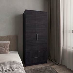 Wenden Armoire Double Doors, Two Drawes, Hanging Rod An Interior Shleves, Wardrobe, Black - 1 of 1