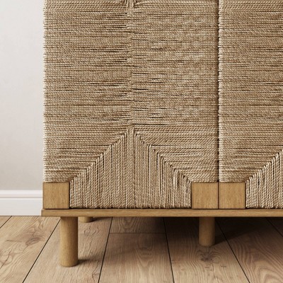 Beacon Light Brown Wood and Seagrass Storage Cabinet with Adjustable Shelves