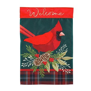 Evergreen Plaid Cardinal Garden Applique Flag - 1 of 2