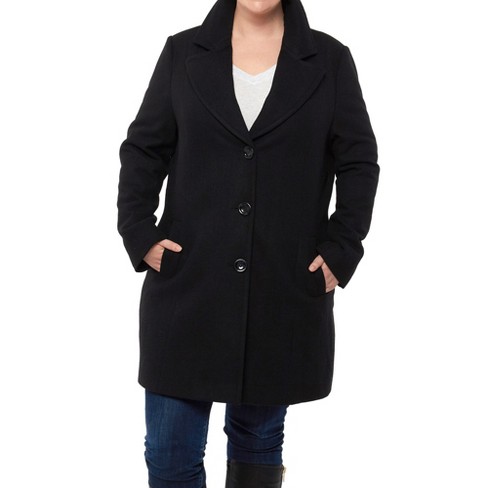 Alpine Swiss Alice Womens Plus Size Wool Overcoat Classic Notch Lapel  Walking Coat BLK 3XL