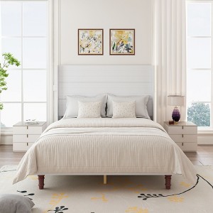 NicBex Queen/King Upholstered Bed Frame with 54" High Wingback Headboard,Platform Bed Frame with Wood Slat Support,No Box Spring Needed,Easy Assembly - 1 of 4