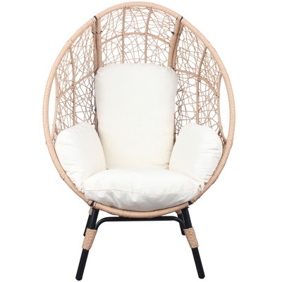 VisioGear Patio Egg Chairs, Wicker Weaving Egg Chair with Removable Oversized Semi-enclosed Cushion for Living Room Balcony, Beige, 37.4"*53.5"*35.5"