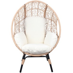 VisioGear Patio Egg Chairs, Wicker Weaving Egg Chair with Removable Oversized Semi-enclosed Cushion for Living Room Balcony, Beige, 37.4"*53.5"*35.5" - 1 of 4