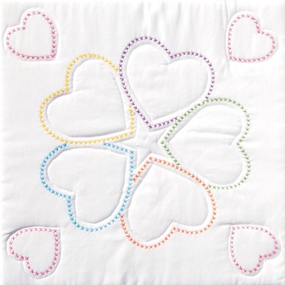 Jack Dempsey Stamped White Quilt Blocks 18"X18" 6/Pkg-Five XX Hearts
