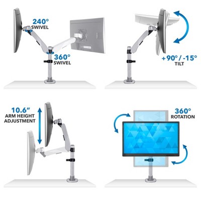 Silver Aluminum Single Monitor Desk Mount with Gas Spring Arm