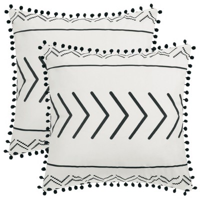 Unique Bargains Decorative Geometric Line Pattern Fringe Pompoms Throw Pillow Covers 2 Pcs