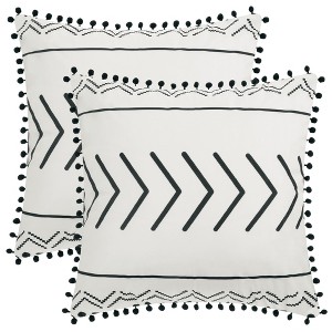 Unique Bargains Decorative Geometric Line Pattern Fringe Pompoms Throw Pillow Covers 2 Pcs - 1 of 4