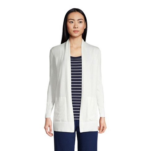 Lands' End Women's Petite Cotton Open Long Cardigan Sweater - Small - Ivory  : Target