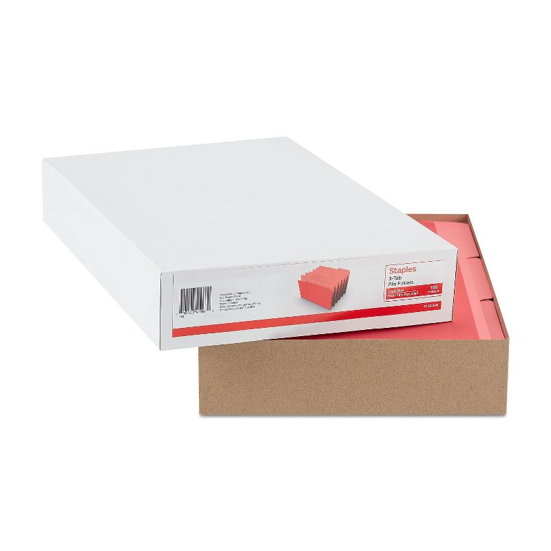 Staples Colored Top-Tab File Folders 3 Tab Red Legal Size 100/Pack 224550, 5 of 7