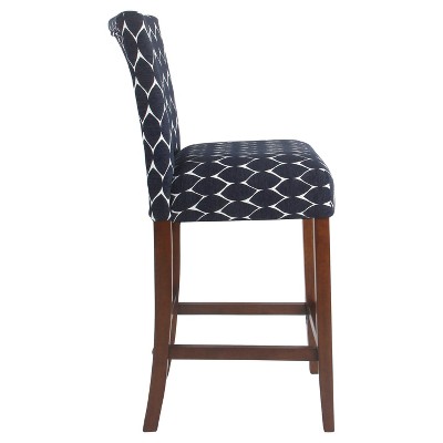 Mid-Tone Walnut Wood Barstool in Textured Navy - 24" Height