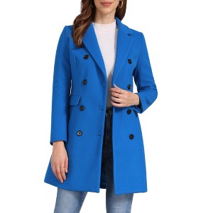 Allegra K Women's Elegant Notched Lapel Double Breasted Long Sleeve Winter Overcoat - 1 of 4