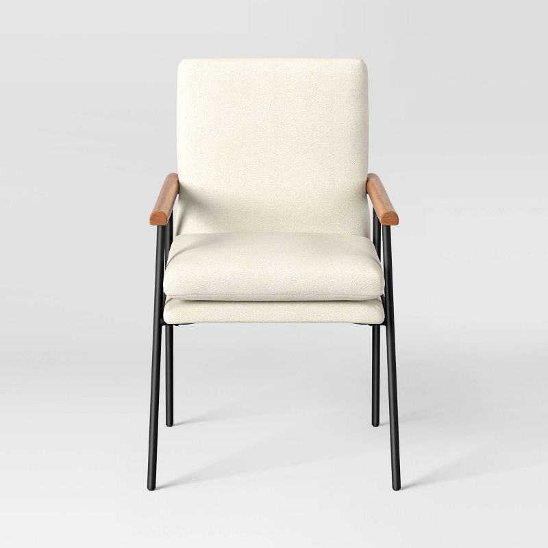 Lewes Wood Arm Upholstered Dining Chair with Metal Legs Linen (FA) - Threshold&#8482;, 4 of 7