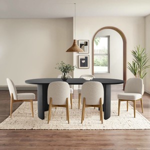 7-Piece Oval Dining Table Set, Modern Wood Table in Black or Oak with 6 Upholstered Chairs, Solid Wood Legs-Maison Boucle - 1 of 4