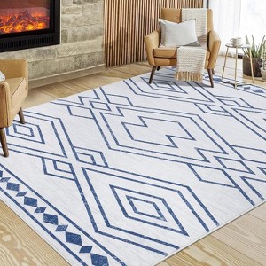 Modern Geometric Rug Thin Low Pile Carpet, Non Slip Washable Indoor Mat with Stain Resistant Backing & Reinforced Edges - 1 of 4