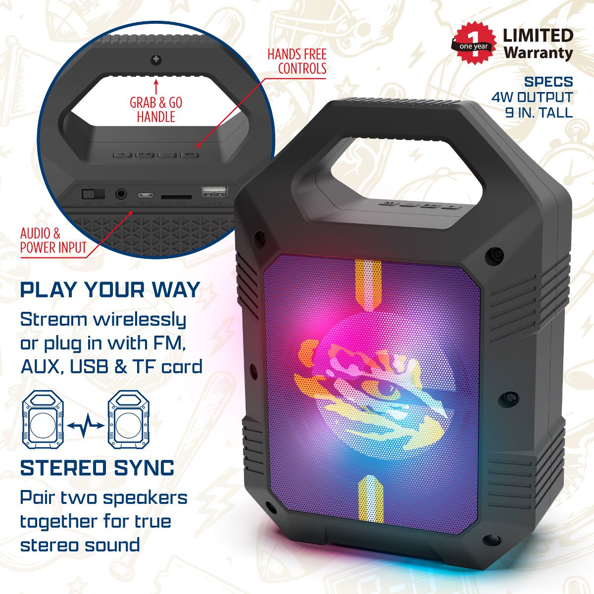 SOAR Collegiate ShockBox XL LED Wireless Bluetooth Speaker- Nebraska Cornhuskers - thumbnail 4