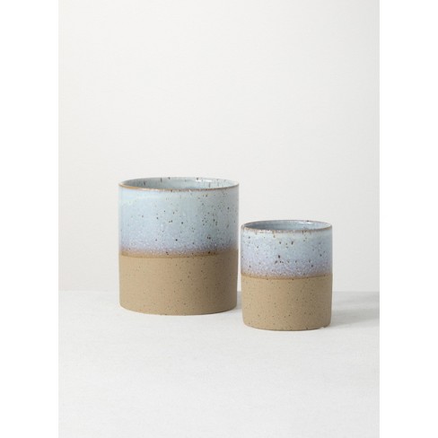 Sullivans Set of 2 Ceramic Planter Vase 6.25"H & 4.5"H Blue & Brown - image 1 of 4
