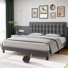 Button Tufted Upholstered Headboard Bed Frame, Sturdy Metal Foundation with Wood Slats, No Box Spring Needed, Platform Design for Bedroom. - 3 of 4