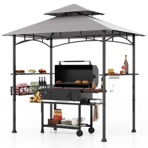 Tangkula 8 x 5 FT Outdoor Grill Gazebo Double Tiered BBQ Canopy Tent w/ 2 Side Shelves 20 Hooks Bottle Opener & Storage Basket - 1 of 4