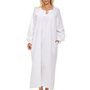 ADR Women's Cotton Nightgown, Long Sleeve Poet Nightshirt Ruffled Vintage Night Dress Gown - 1 of 4