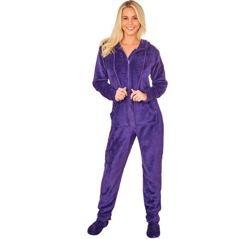 Adr Women s Hooded Footed Pajamas Plush Adult Onesie Winter Pjs