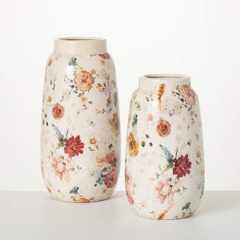 Sullivans 12.75" & 10.5" Elegant Blossom Pattern Vases Set of 2, Multicolored