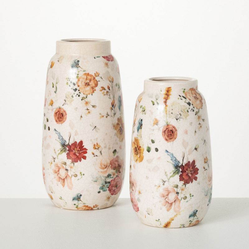 Sullivans 12.75" & 10.5" Elegant Blossom Pattern Vases Set of 2, Multicolored, 1 of 5