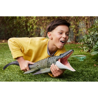 Детские фигурки Jurassic World Rebirth Bite N Blast Mosasaurus Action Figure and Mini Dilophosaurus, Dinosaur Toy — фото 2