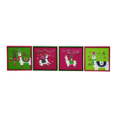 Transpac Wood 6 in. Multicolor Christmas Llama Mini Canvas Set of 4