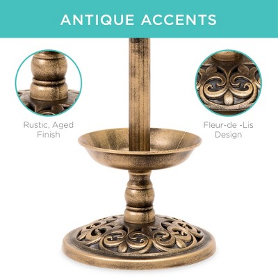 Bronze Solar Lighted Pedestal Bird Bath with Planter