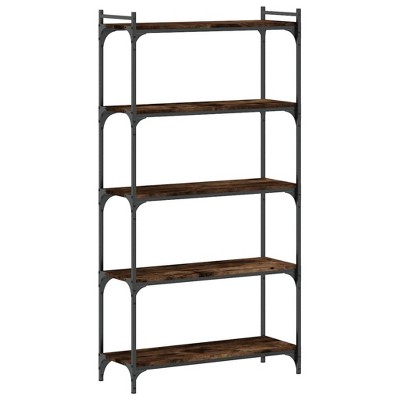 vidaXL 5-Tier Bookcase Engineered Wood, Smoked Oak - Freestanding Bookshelf with 4 Adjustable Feet