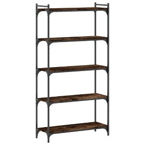 vidaXL 5-Tier Bookcase Engineered Wood, Smoked Oak - Freestanding Bookshelf with 4 Adjustable Feet - 1 of 4