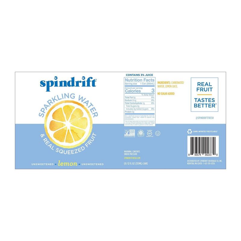Spindrift Lemon Sparkling Water - 8pk/12 fl oz Cans, 4 of 7